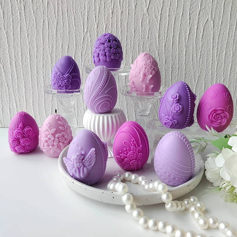 Molde de silicona 3D para velas con forma de flor y huevo de Pascua, molde para hacer velas con relieve de cáscara de huevo, suministros para hacer velas con forma de huevo de ángel