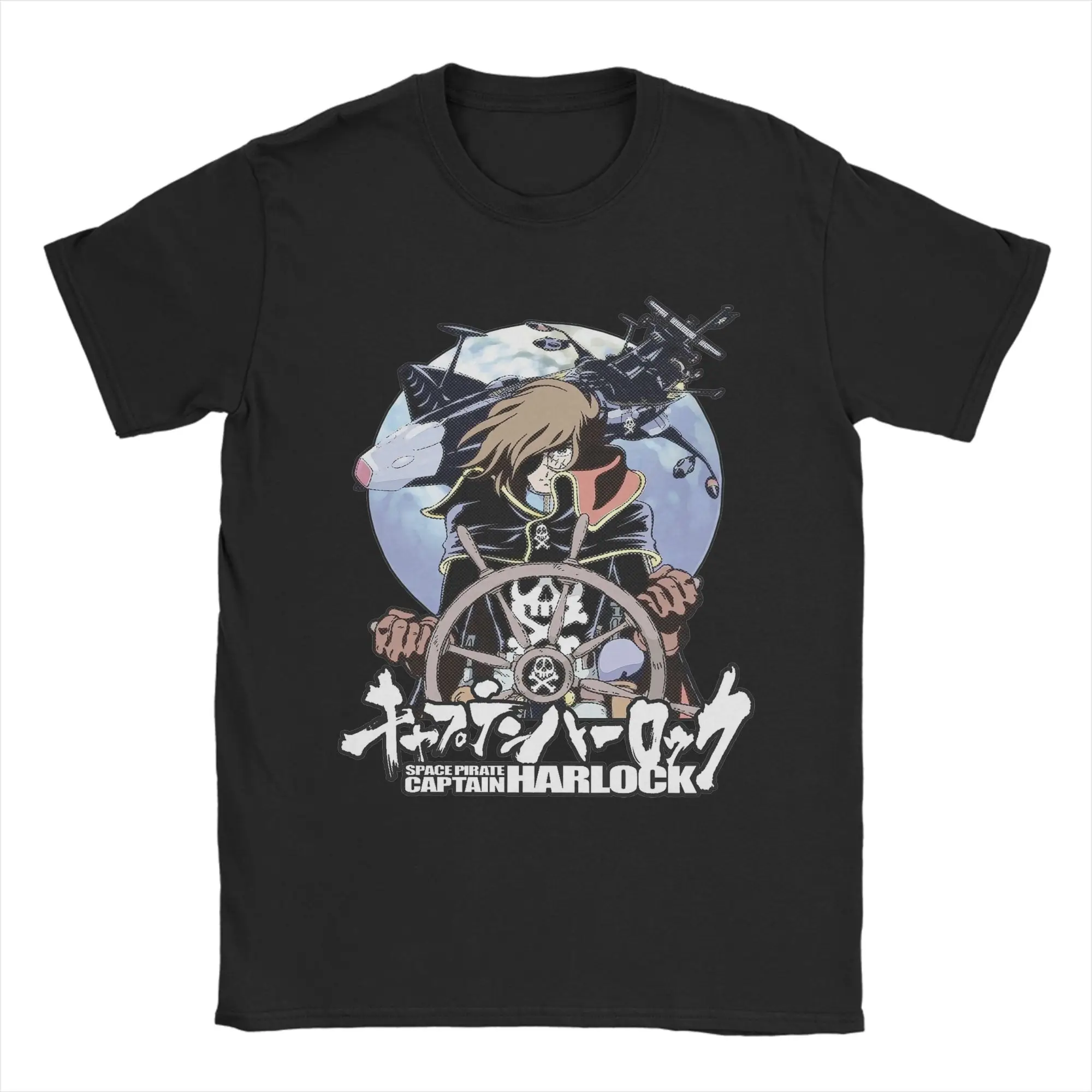 Space Pirate Captain Harlock Albator T Shirts for Men 100% Cotton Vintage T-Shirts O Neck  Tees Short Sleeve Clothes Plus Size