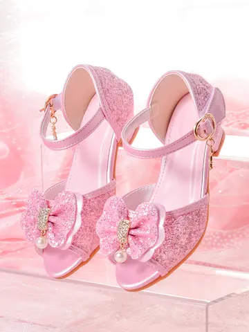 Girls' princess sandals, paired with formal dresses and white high heels, suitable for dressing up as evening stage hosts' walki