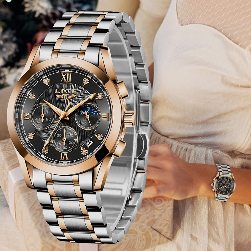 

LIGE New Fashion Watch Women Watches Ladies Stainless Steel Bracelet Waterproof Watches Female Quarzt Clocks Relogio Feminino