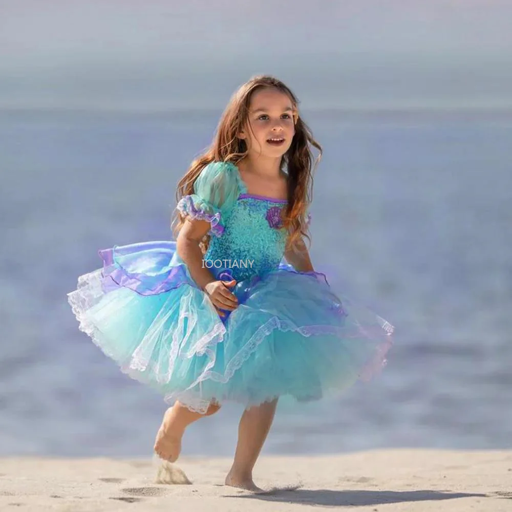 2024 bebê sereia vestidos de baile festa de aniversário cosplay traje pequena sereia ariel vestidos de princesa crianças vestido de verão para meninas