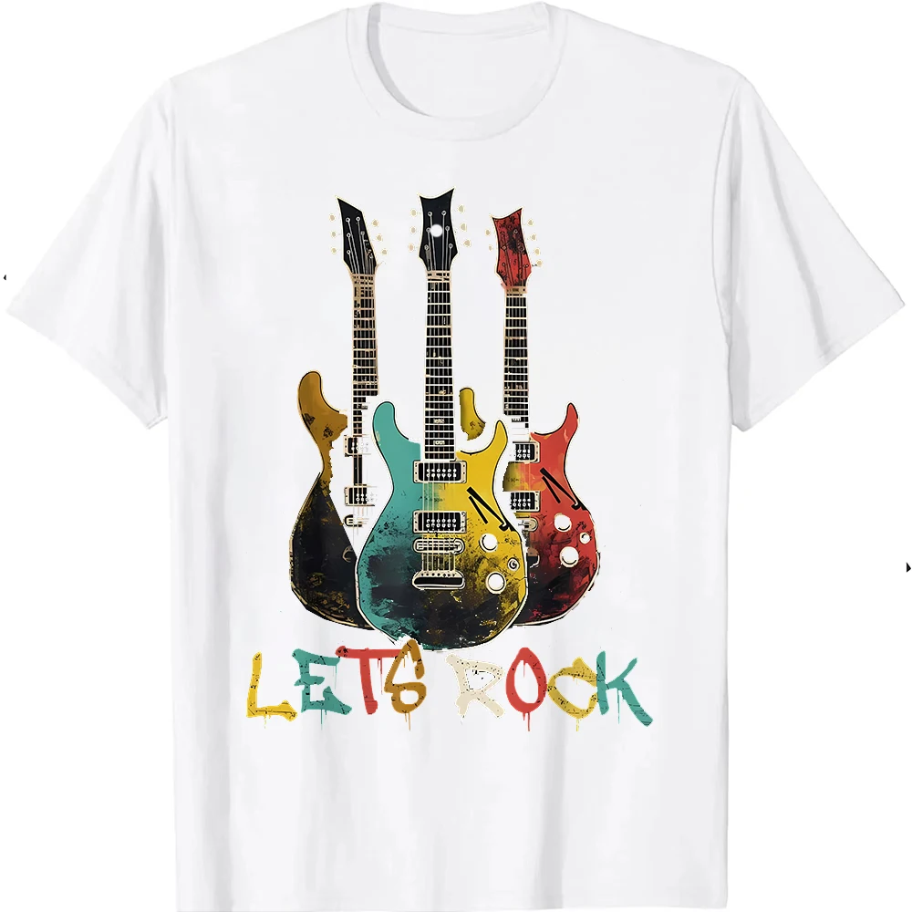 Lets Rock,Rock It, N Roll Guitar Retro Graphic Tee for Men Women Tops O-neck Modal Factory Delivery Nostalgia Streetwear