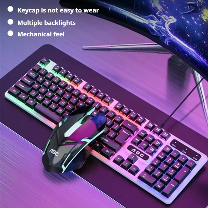 

Aoc Km100 Wired Usb Floating Illuminated Keyboard Mouse Set Compatible Multiple Systems Tea Axis Feel Office Gaming Keyboard