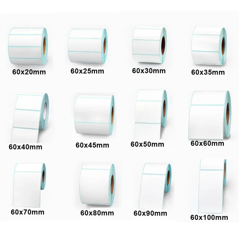 50-60MM WIDTH White Paper Direct Print Thermal Sticker Code Bar SKU Shipping Label Price Tag