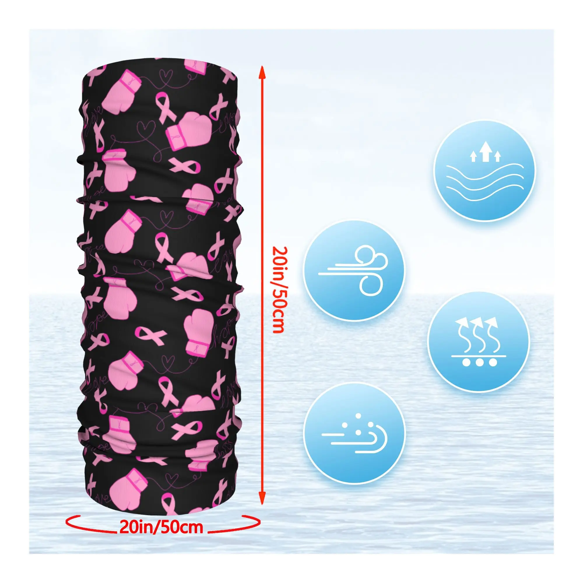 Customization Pink Ribbon Sports Prevention Of Breast Cancer Scarf Neckerchief Neck Face Mask Polyester 2D Print Design