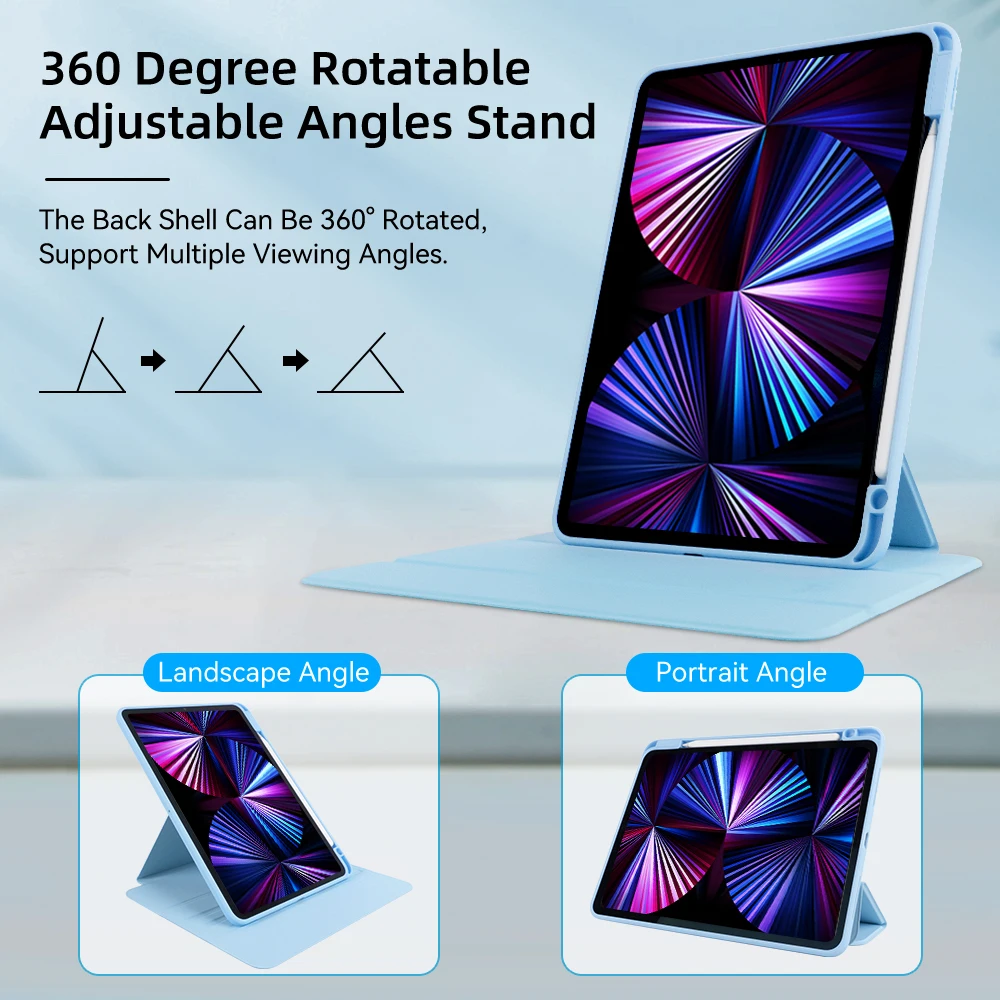 Чехол для iPad Air 5, чехол для iPad Pro 11 Air 4 10,9 2021, чехол-подставка Pro 12,9 Mini 6 2019 10,2, 7/8/9 поколения 360 ° вращающийся корпус
