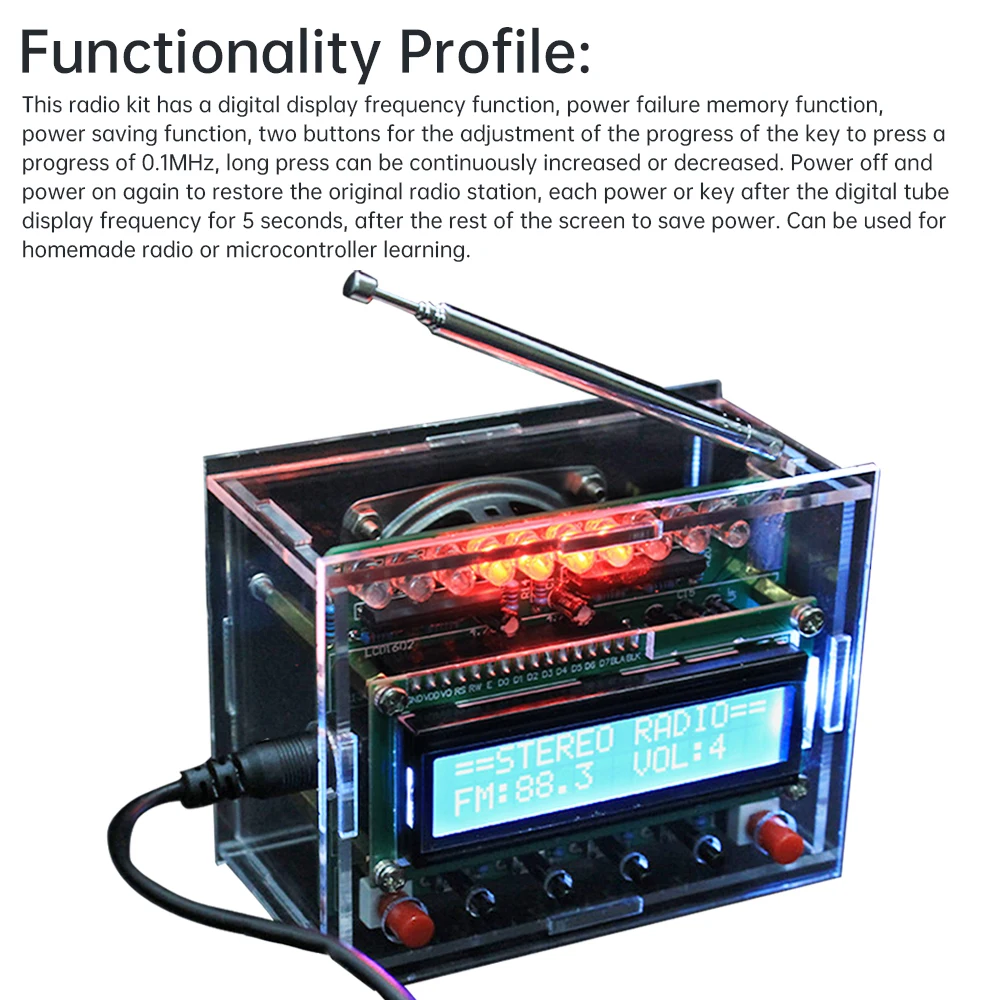 87-108MHZ FM Radio Kit Flashing Lights Soldering Practice DIY Radio Kits LCD Display FM 87-108MHz Digital Radio Kit for Learning