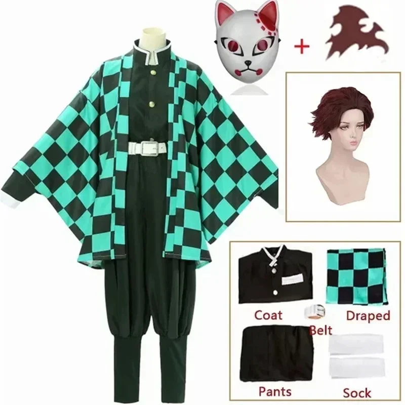 Anime Kamado Cosplay Demon Slayers Kimetsu Cosplay disfraz peluca máscara Kimono abrigo uniforme de Halloween adultos niños