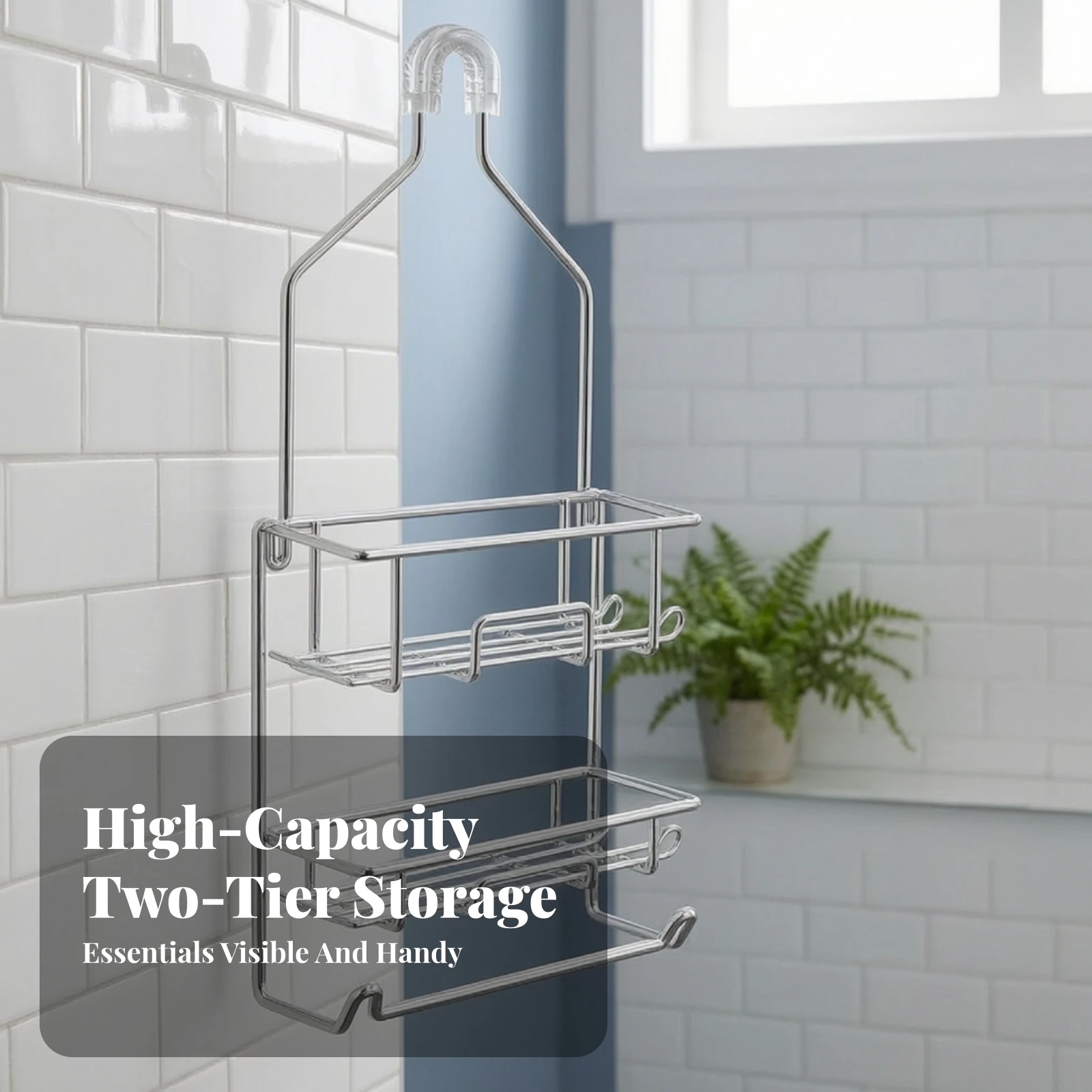 Hanging Shower Holder Open Grid Hanging Shower Organizer Rack Space Saving Easy to Clean for Families, Bathroom