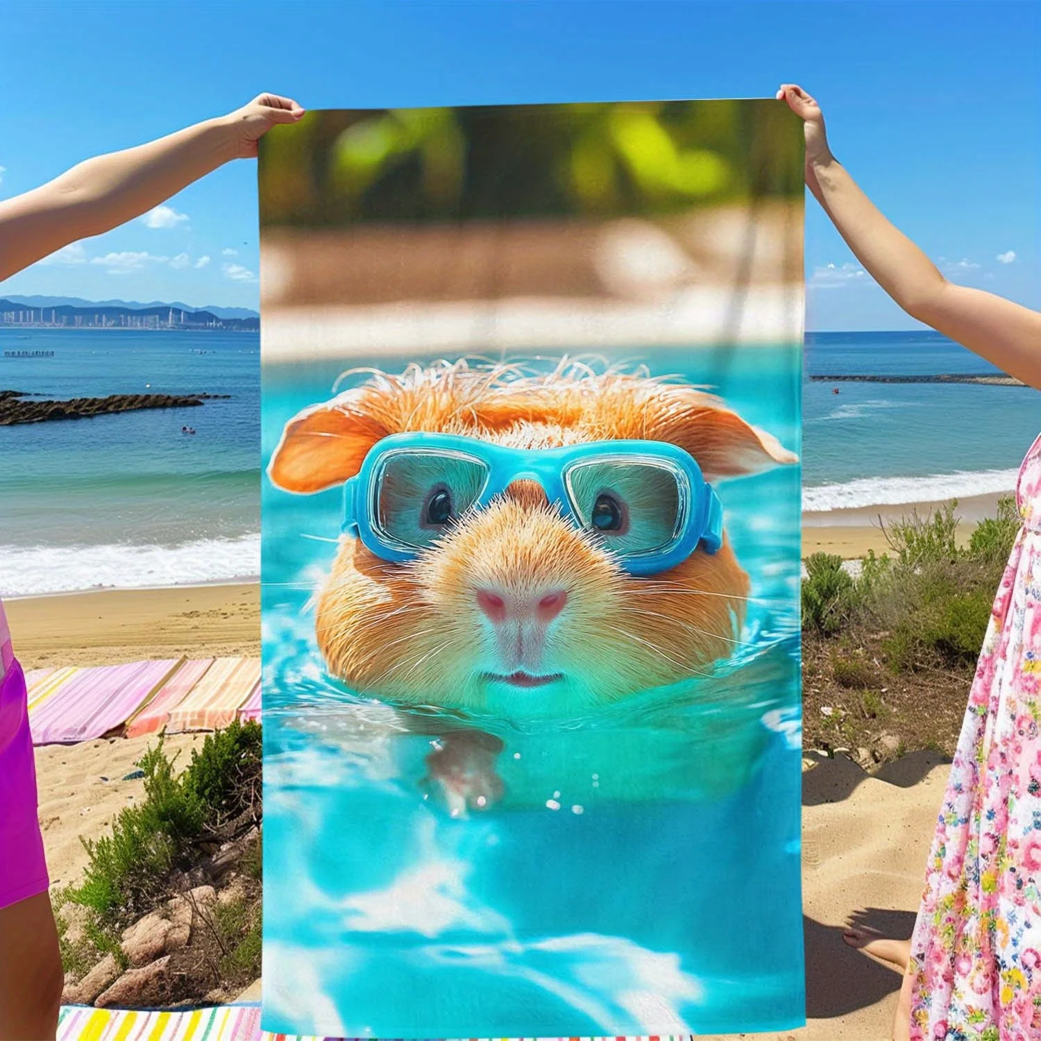 

1 шт. пляжное полотенце с ретро-принтом милой морской свинки, впитывающее пляжное покрывало, для путешествий, плавания, серфинга, йоги, пляжные аксессуары, подарок