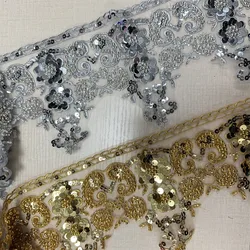4.5yards Hot sell embroidery flowers sequins lace rhinestone wedding dress accessories diy