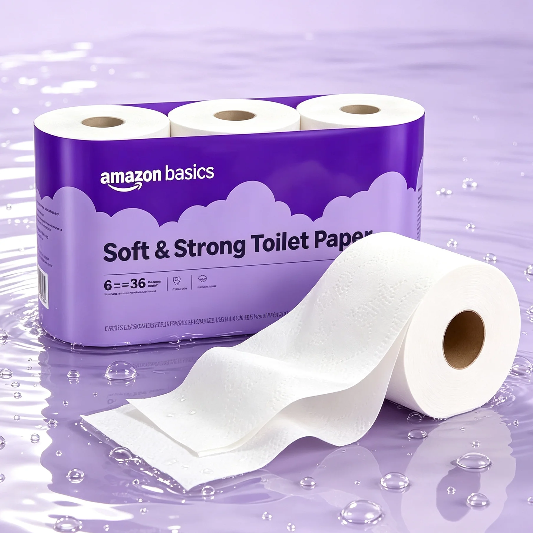 Basics Soft and Strong 2-Ply Toilet Paper, 6 Ultra Rolls = 24 Regular Rolls, Unscented, 340 Sheet (1 Pack of 6), Packaging May V
