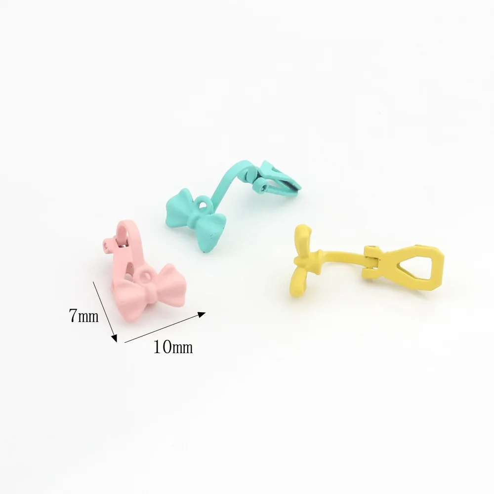 10Pcs/pack Simple Alloy Spray Painted Bowknot Colorful Ear Clip Ear Needle For DIY Earrings Jewelry Making Accessories