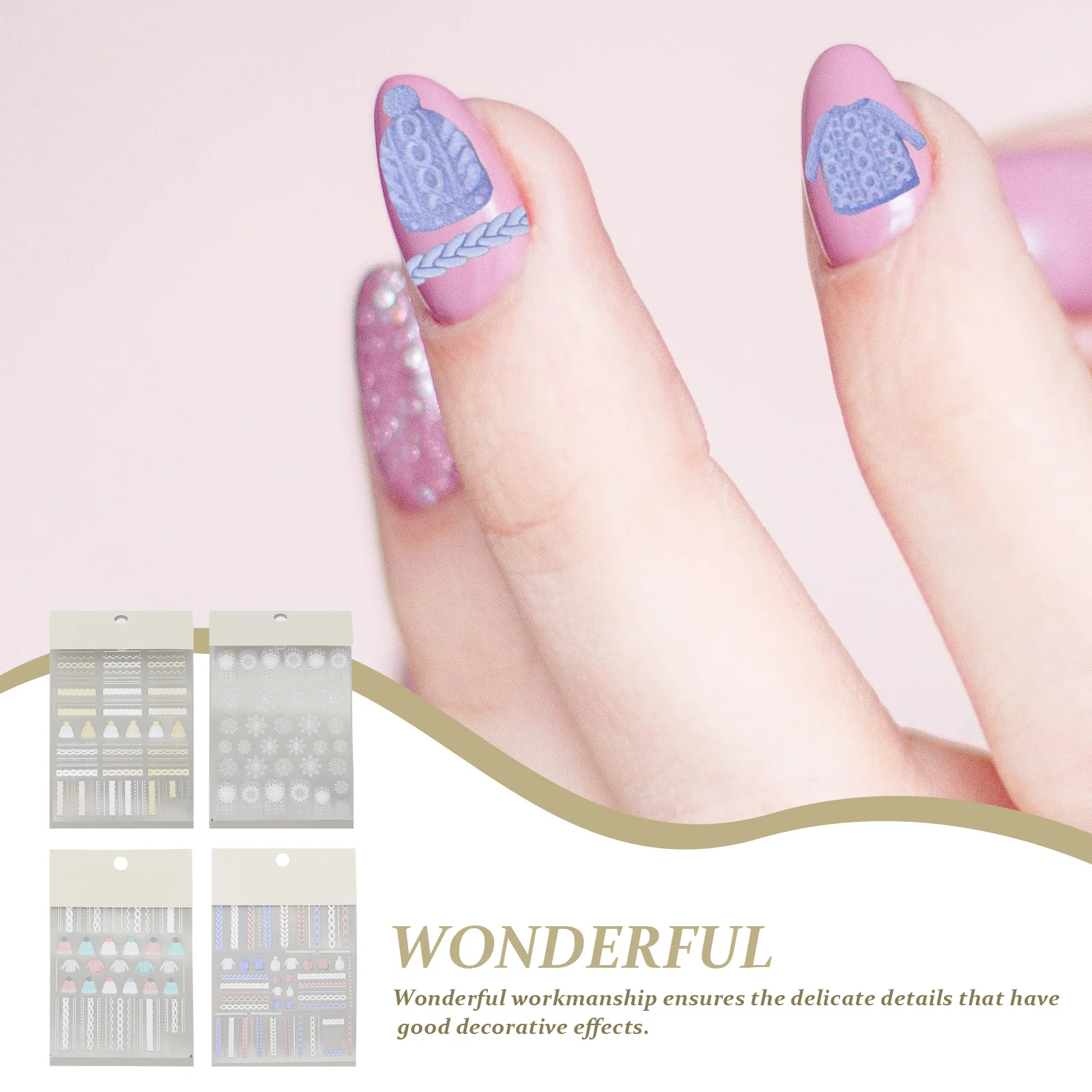 4 sets nagelstickers decoratie manicure kersttrui patroon DIY decoratieve stickers sneeuwvlok