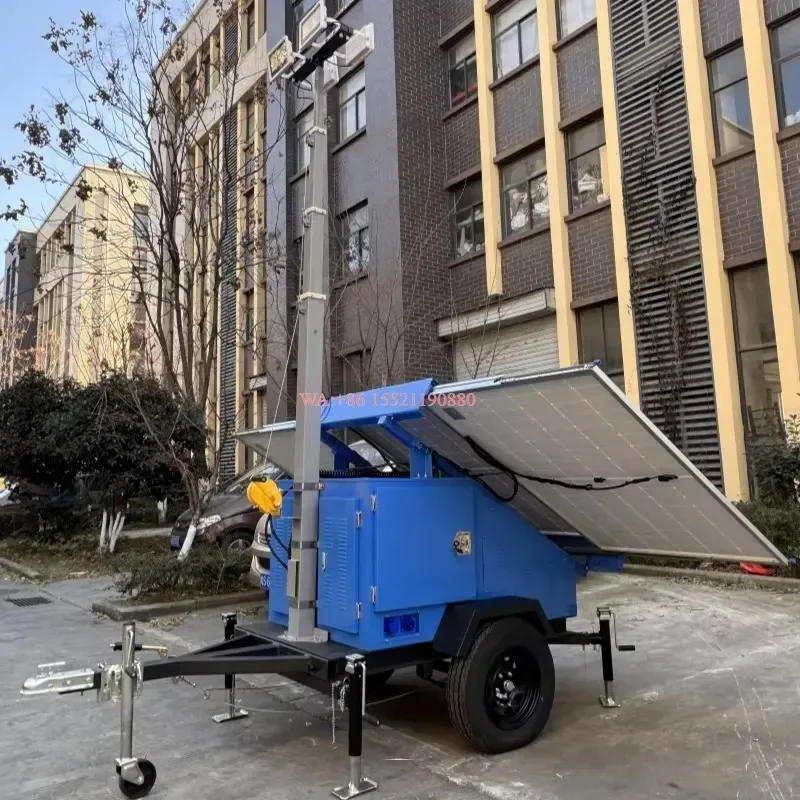 wmwmnu Heavy Duty Solar Security System Off Grid Mobile Camera Trailer with 3x450W Solar Panels and 7m 23ft Mast for Solar