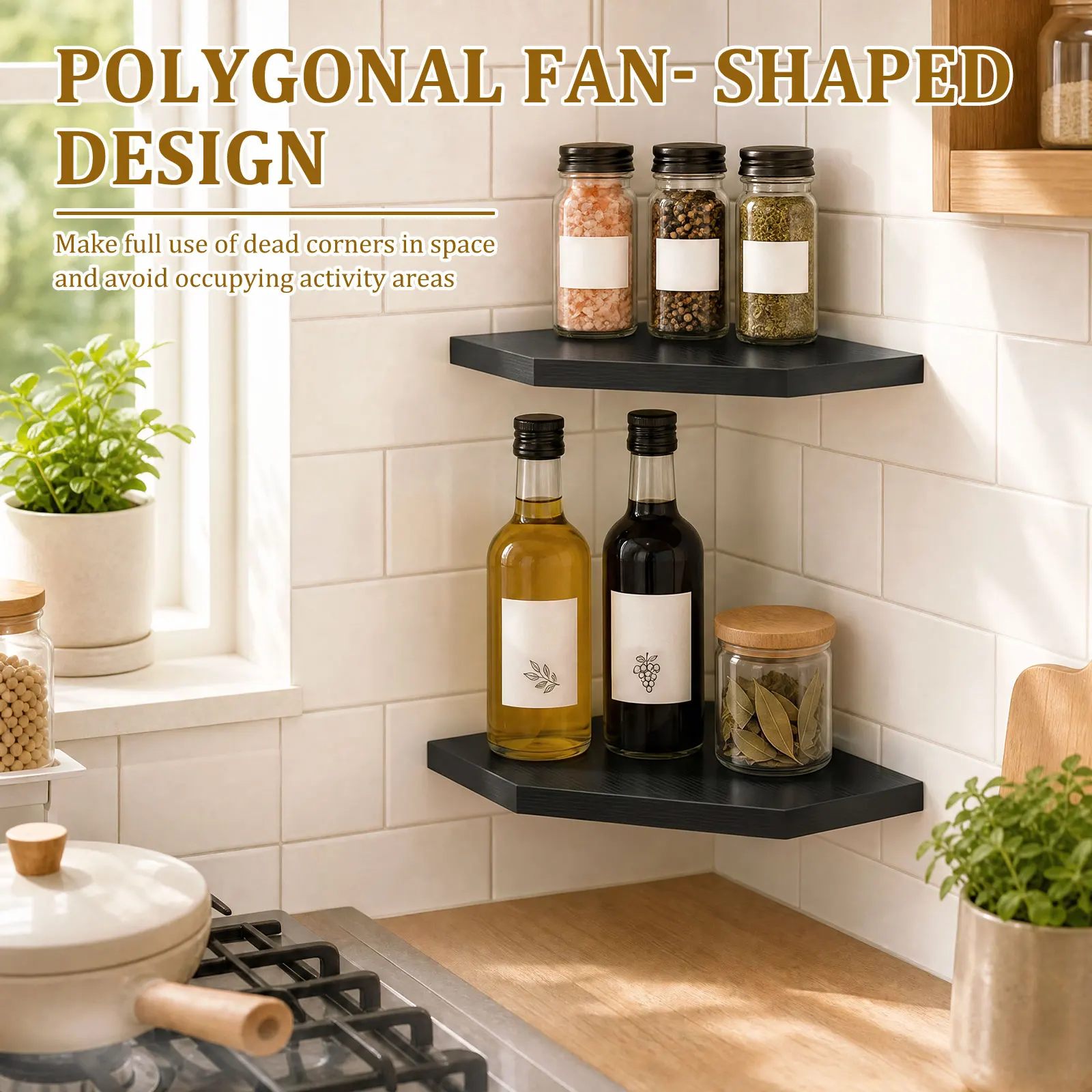 2Pcs Corner Shelf Wall Mount Wood Floating Corner Shelves Picture Display Rack for Kitchen Living Room Bedroom Bathroom