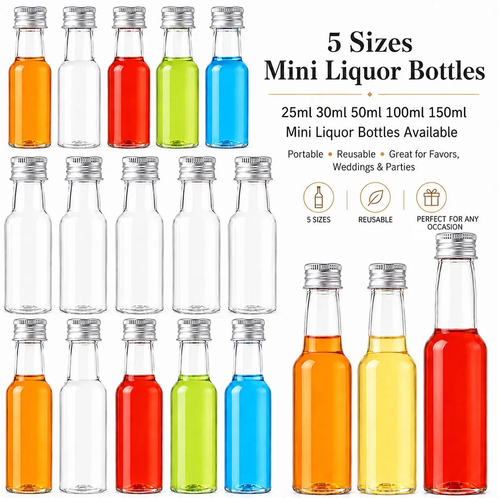 10PCS 30ML-150ML Portable Plastic Mini Liquor Bottle Juice Bottles Reusable Drink Container For Favors Weddings Parties Favors