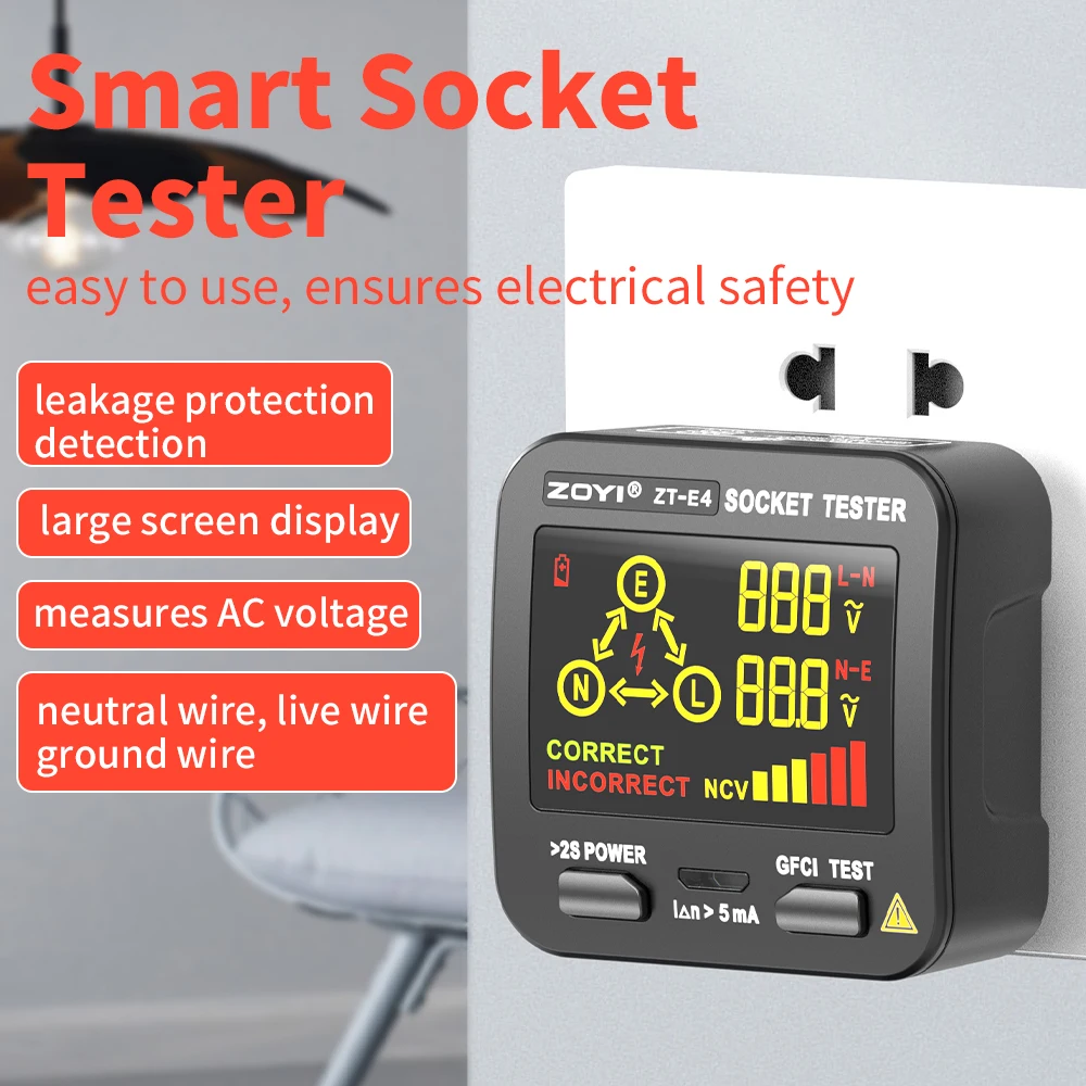 ZOYI Smart Socket Tester Smart Socket Voltage Checker RCD GFCI Test NCV Live Neutral Test EU US UK Plug Table