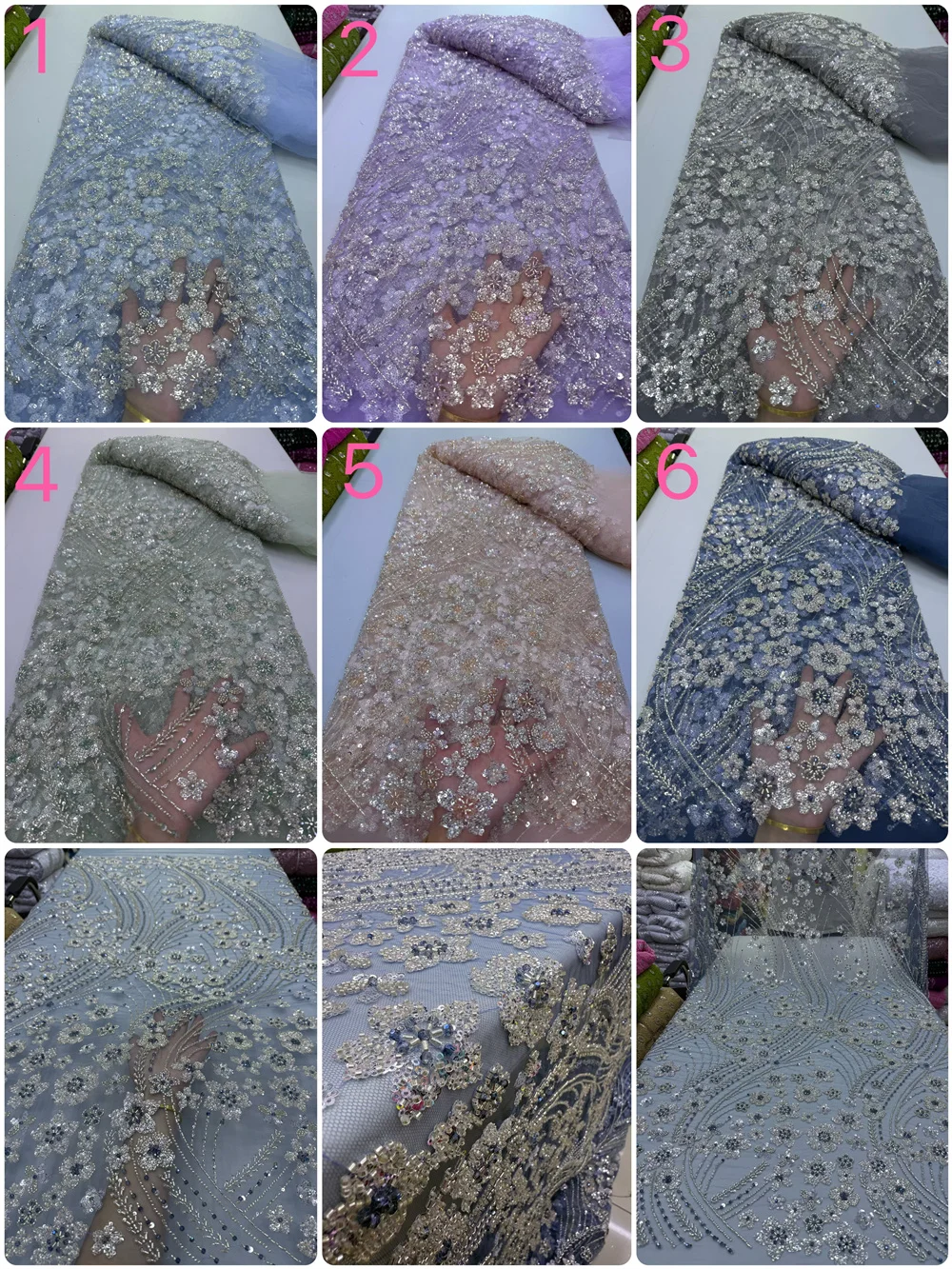 2024 Luxury Heavy Beaded Lace Fabric High Quality African Embroidery Sequins Beaded Tulle Lace Fabric for Evening Party Dresses