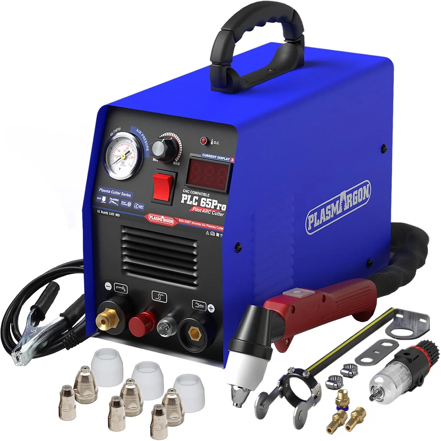 PLASMARGON 65A Plasma Cutter,Non-Touch Air Plasma Cutting Machine,Pilot Arc IGBT Inverter,18MM Max Cuts,DIY/Beginner Friendly