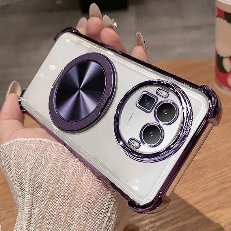 Para realme gt8 pro caso simples galvanoplastia silicone airbag 360 °   Capa de suporte giratório para Realme GT8 Pro Funda à prova de choque