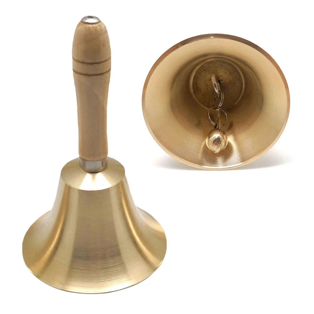 

Hand Bell with Wooden Handle 11Cm Diameter Polished Brass Lightweight Sturdy Easy Use for School Home Hotel Christmas Party