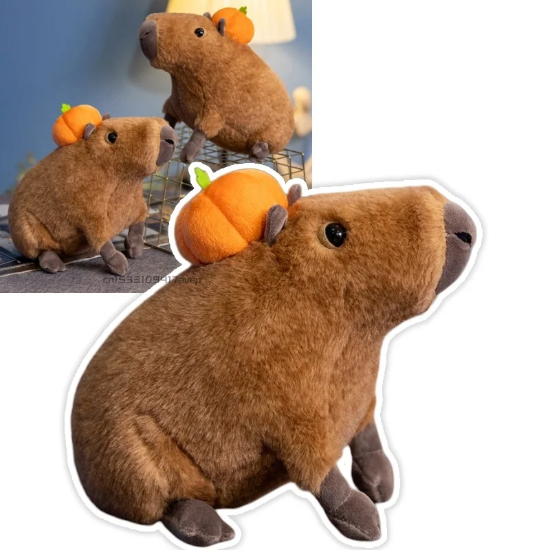 Cute Simulation Capybara Plush Toy Stuffed Lifelike Capibara Plushie with Orange on Head Birthday Gift Home Office Desk Decor