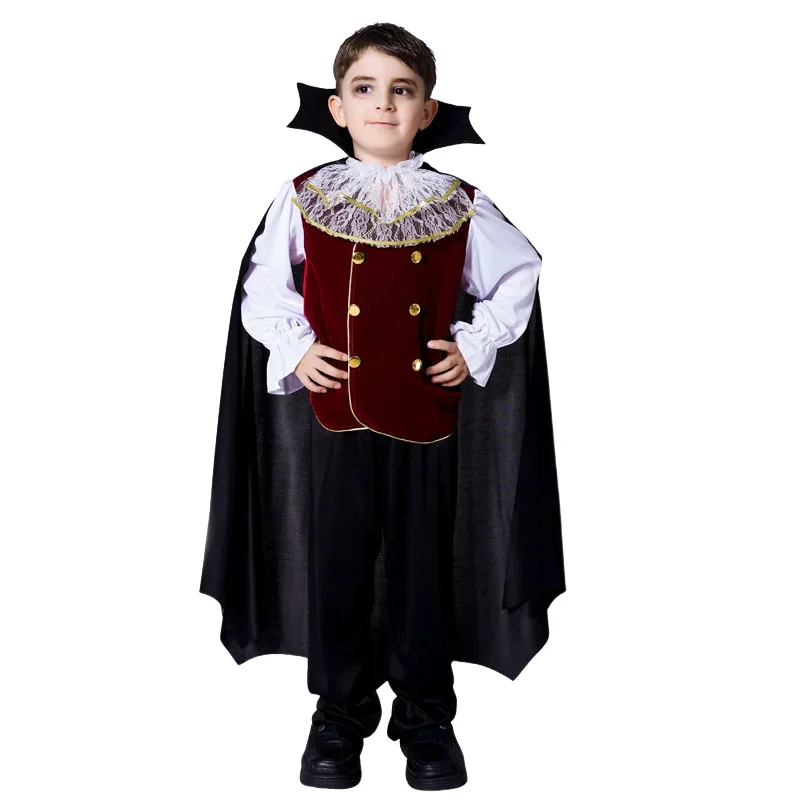 Costume de Vampire Cosplay pour enfants, vêtements de fête d'horreur d'halloween, vêtements de carnaval amusants pour garçons, cape de spectacle sur scène