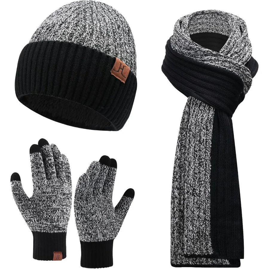 Winter Warmth Combo Set for Men and Women: Long Neck Knit Scarf Fleece Beanie Hat with TouchscreenCompatible Gloves Ideal for O