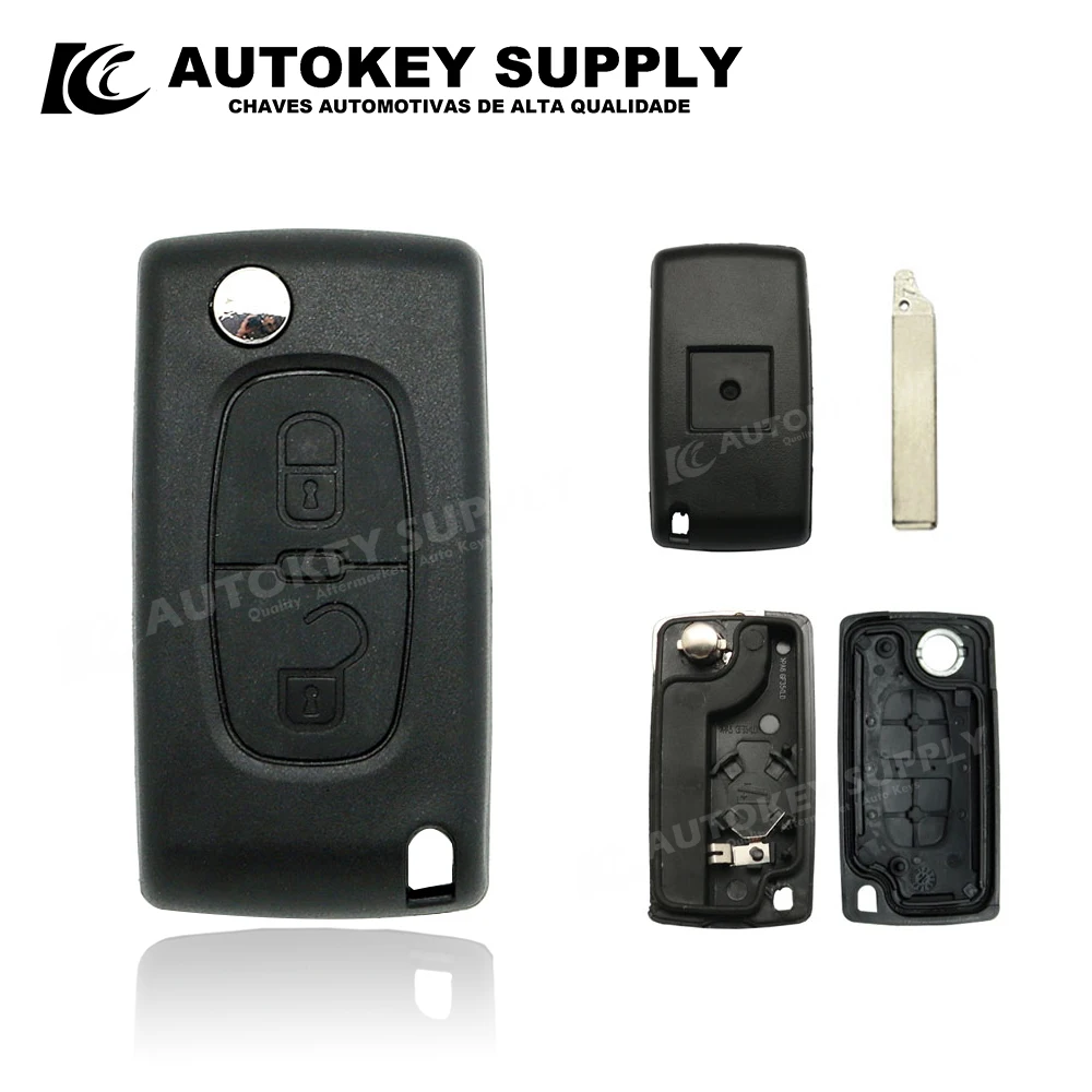 

For Peugeot 2 Buttons With Battery Holder Key Shell, (Blade Without Groove) Autokeysupply AKCPF107