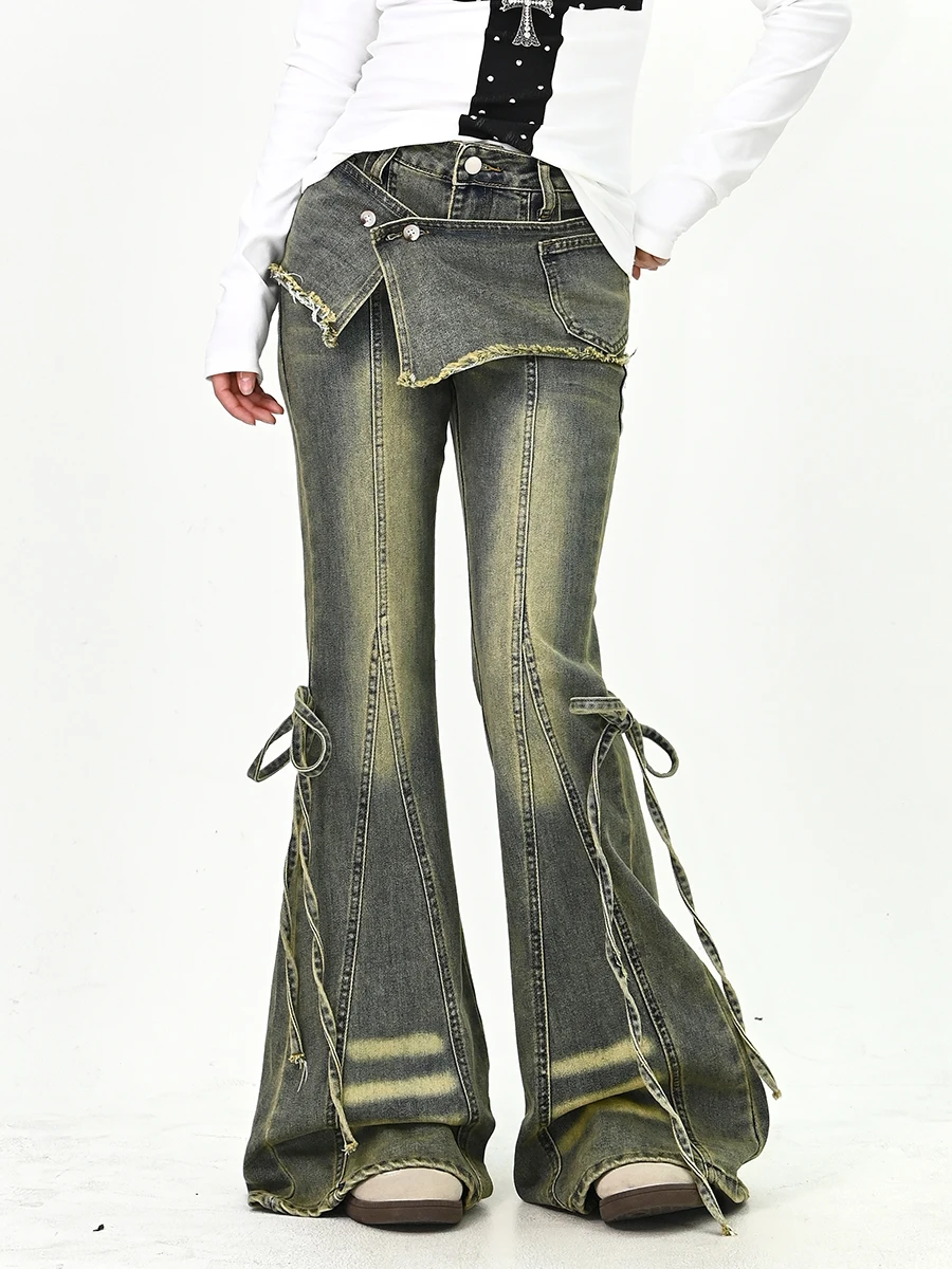 

Американские джинсы-клеш для женщин, новинка весенней коллекции, свободный крой, длинные брюки в пол, сексуальные, повседневные, износостойкие