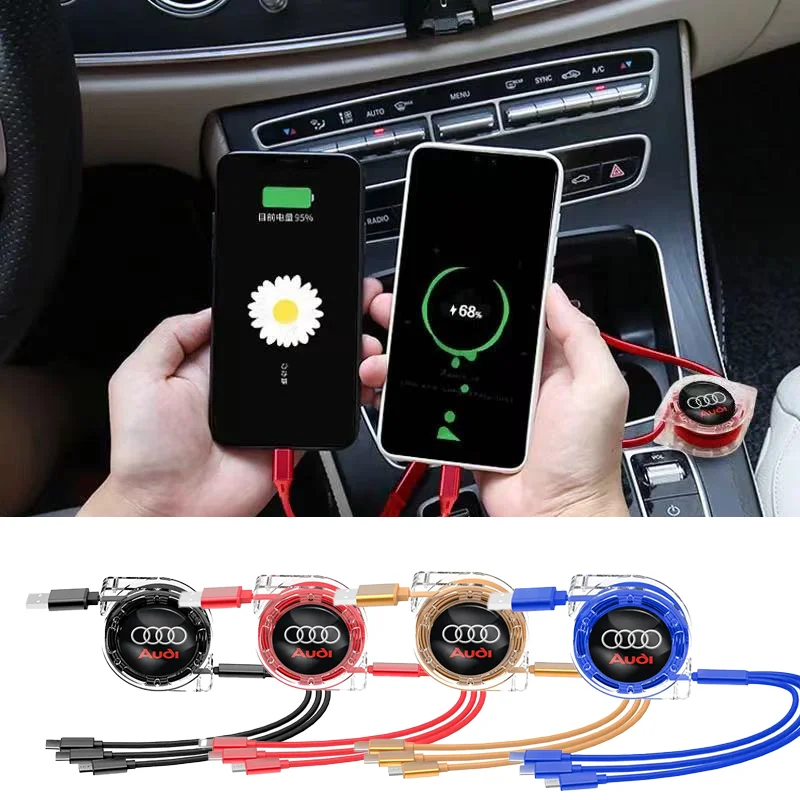 Car 3 In 1 Fast Charging Cable Type C Micro USB Charger Wire For Audi S A3 A4 B8 8P 8V A6 C7 A5 Q5 B7 B6 B9 Q7 A1 A7 Q3 8L TT C5