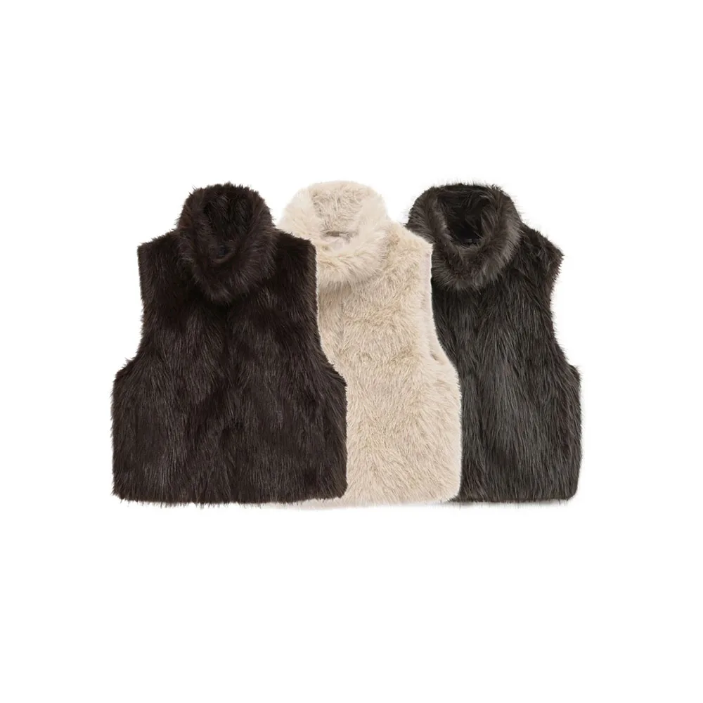 

Autumn and winter new women's clothing simple fashionable loose fitting stand up collar short artificial effect vest
