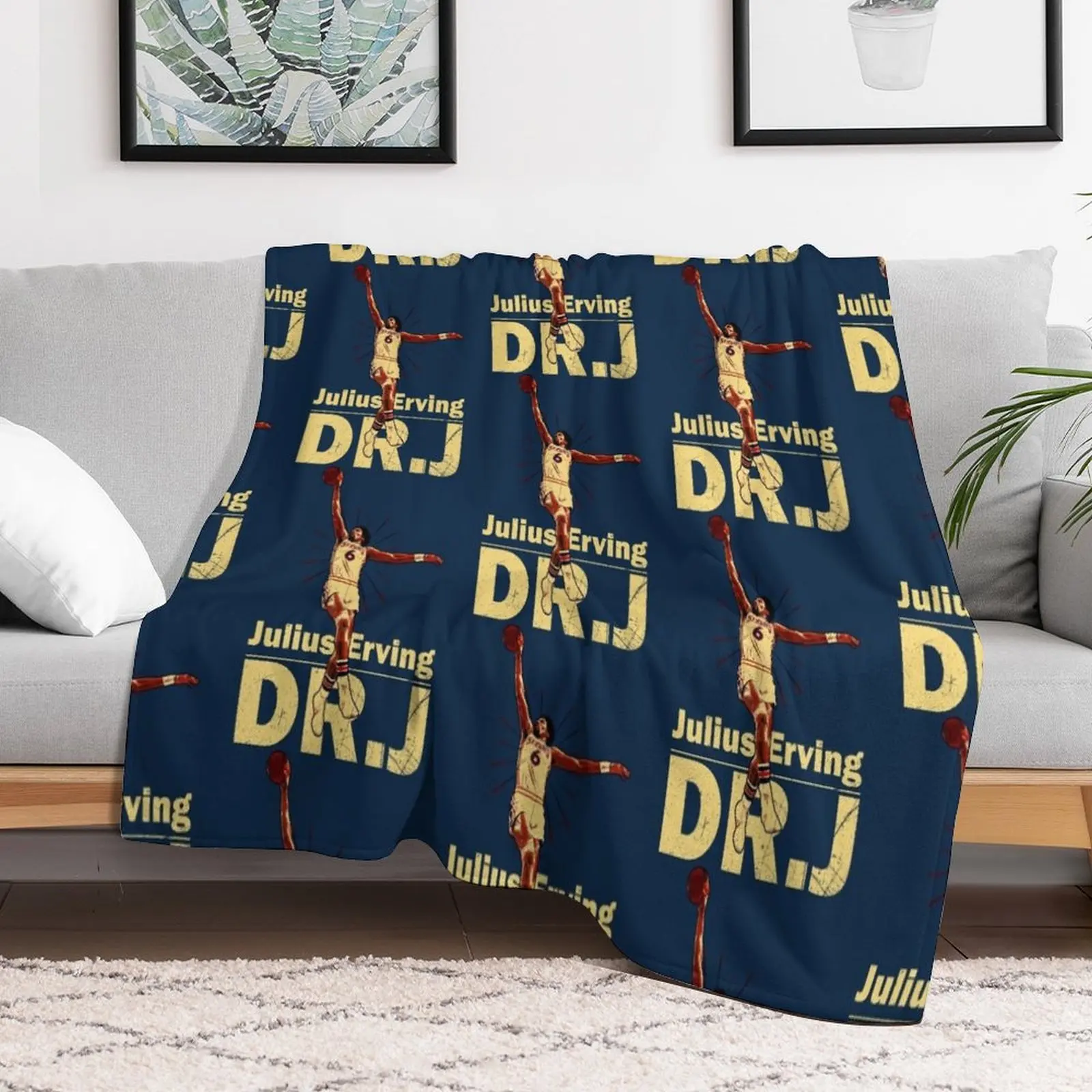 Dr.J Julius Erving - Old School Dunk D Throw Blanket Personalized Gift Extra Large Throw Decoratives Soft Plush Plaid Blankets