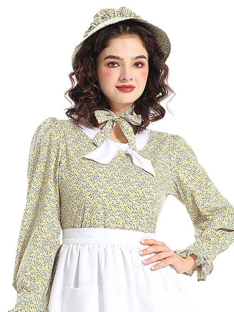 

Traditional Country Maid Long Dr Floral Print Stage Performance Costume Women's Ethnic Wear Polyester Spring 2025