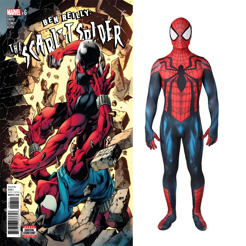 

SpiderMan Costume Ben Reilly Scarlet Spider Cosplay 3D Printed Spandex Bodysuit Halloween Costume Carnival Party for Adult Male