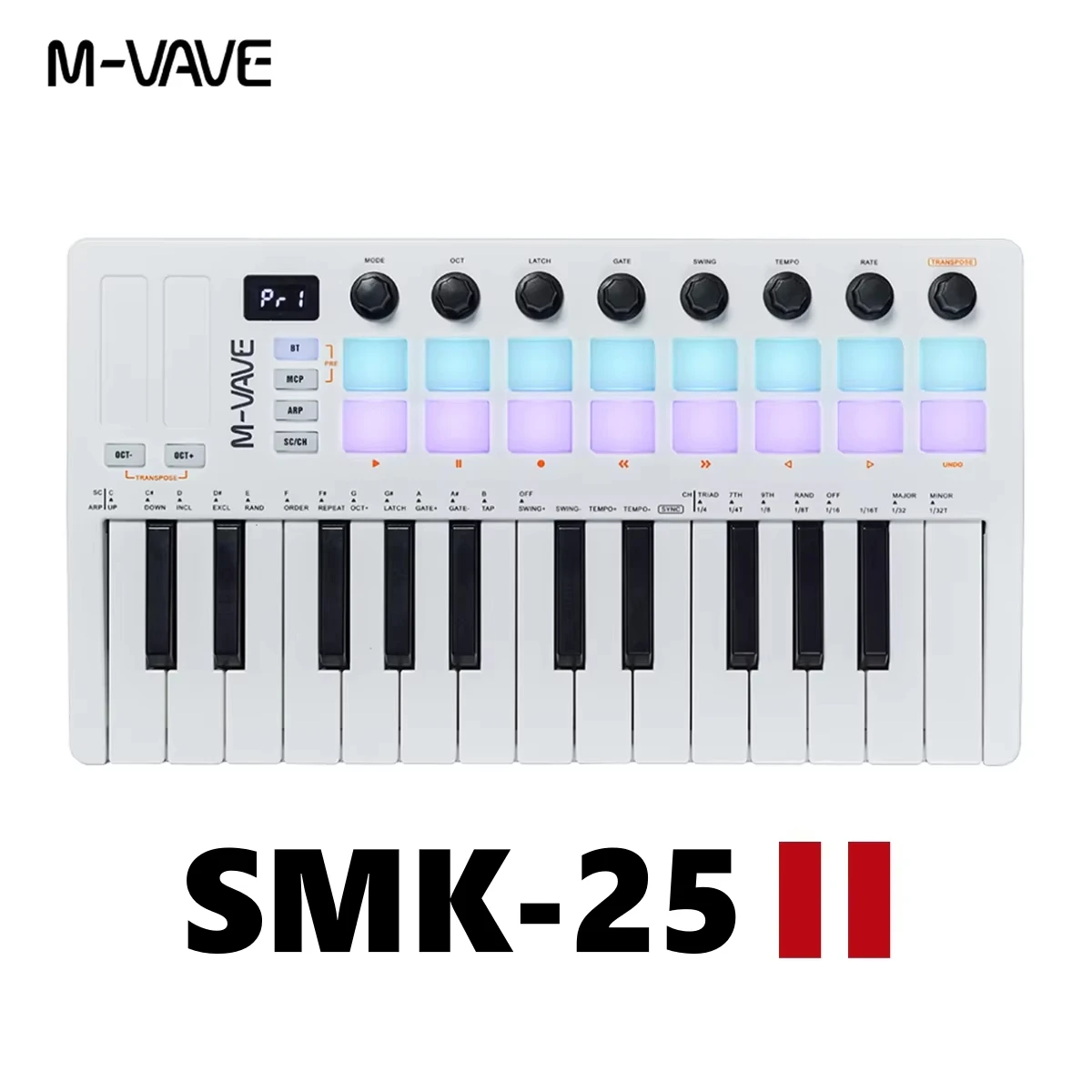 M-VAVE SMK-25 II 25-Key USB MIDI Controller with 16 RGB Pads & 8 Knobs, Compact Keyboard for DAWs/Beatmaking/Live Performance