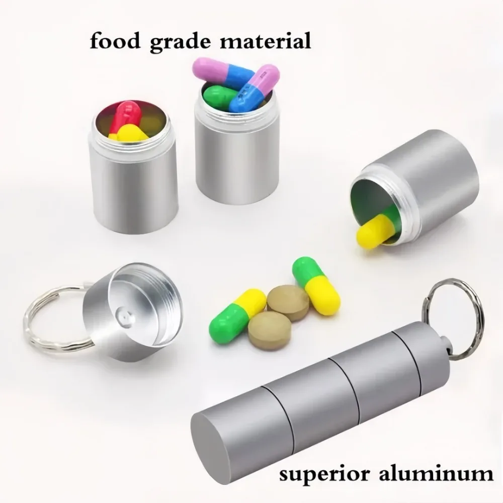 Mini Tragbarer Mehrkammer-Aufbewahrungsbehälter aus Aluminiumlegierung, Abnehmbar, Wasserdicht, für Reisen, Medikamente, Vitamine, Öl, Lebensmittelqualität