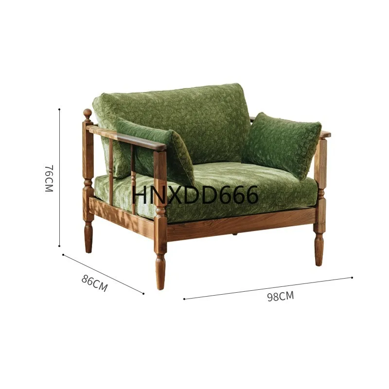 

North American black walnut solid wood sofa retro single fabric sofa chair