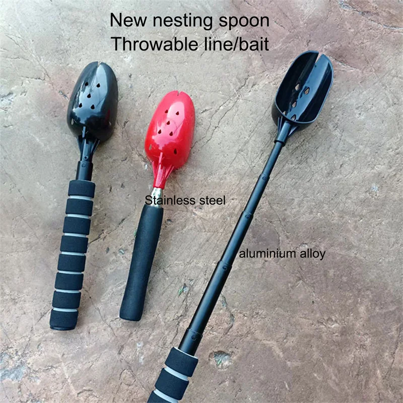 1PC Fishing Bait Throwing Spoon  With Handle 7-section Telescopic Carp Fishing Baits Tools Metal Throw Stick Carp Fishing