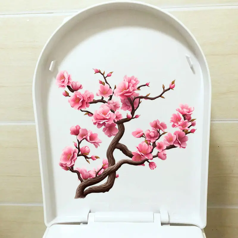 Peach Blossom And Plum Blossom Wall Sticker Bathroom Toilet Decor Decals Living Room Cabinet Home