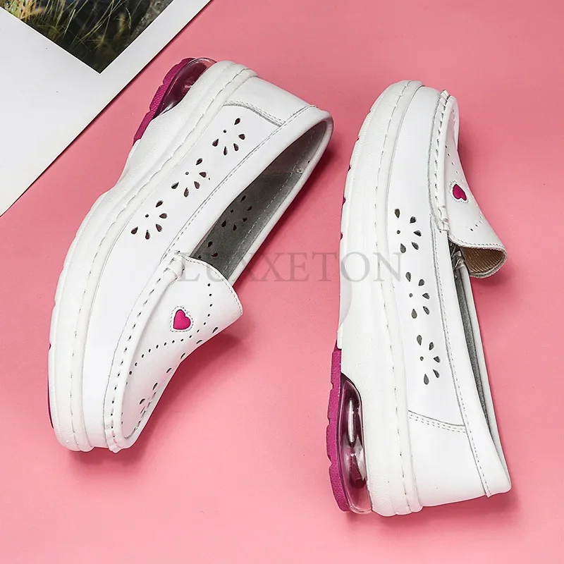 Genuine Leather Air Cushion Nurse Shoes Women Spring and Summer New Soft Bottom Breathable Flat Bottom White Medical Shoes