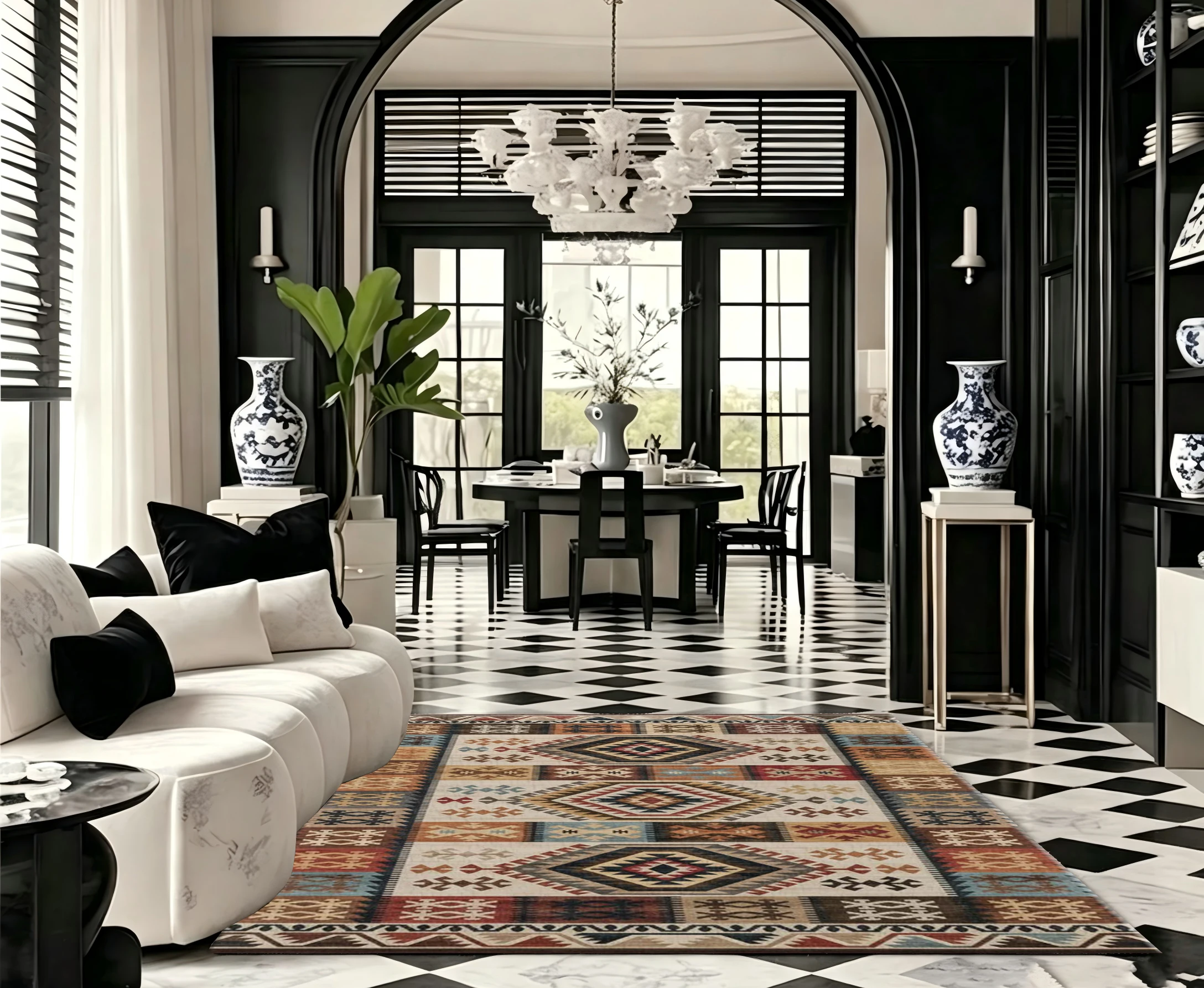 Kilim Tribal Geometric Area Rug Boho Ethnic Style Woven‑Look Carpet Living Room Home Decor Floor Mat