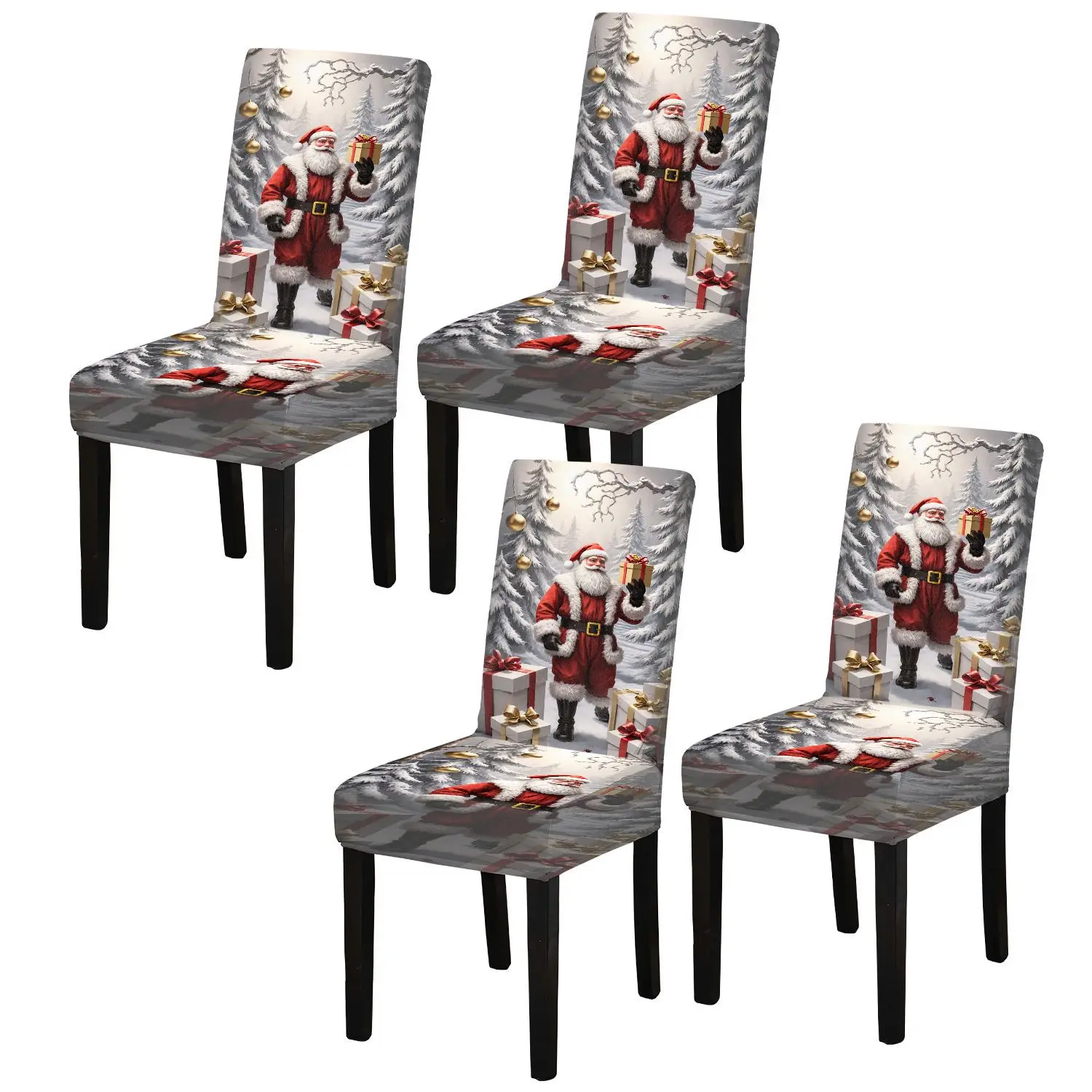 LANMOLIFE 4/6PCS Dining Chair Covers Christmas Style Multi-Patterned Christmas Designs Removable Dining Chair Covers For Parties