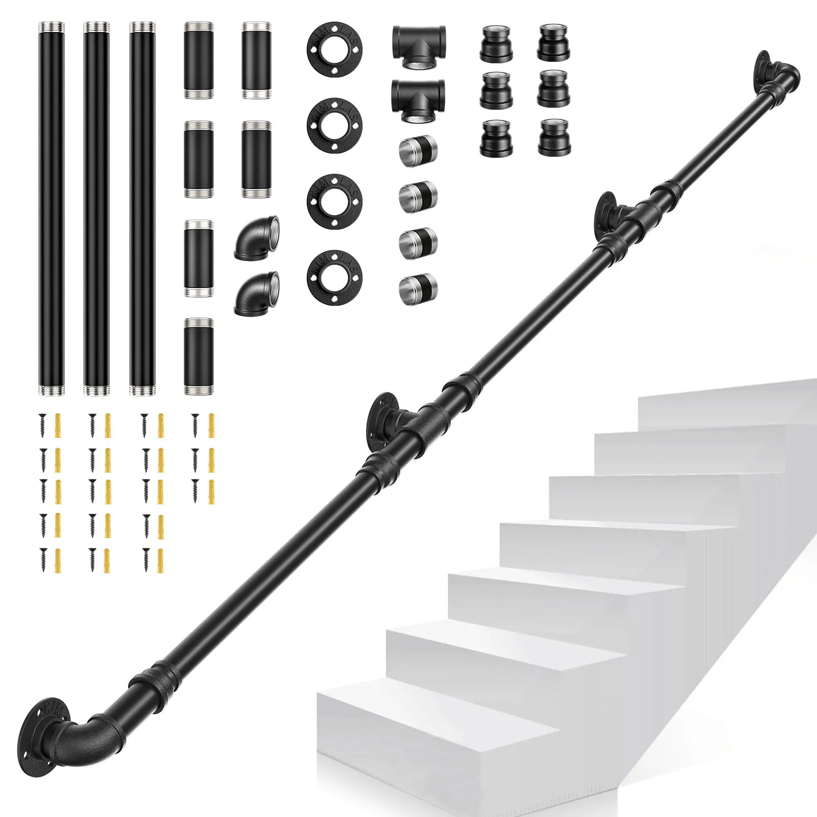 

Diameter 3.2/4cm Handrail for stairs1/1.5/2/3m handrail black handrail stair railing indoor outdoor with non-slip, rust-proof