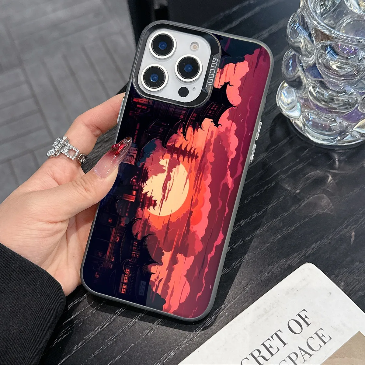 

The night view with red sun prints phone case for iPhone 16 15 14 13 12 11 Pro/ Max/Plus shock-proof rear cover anti-fingerprint