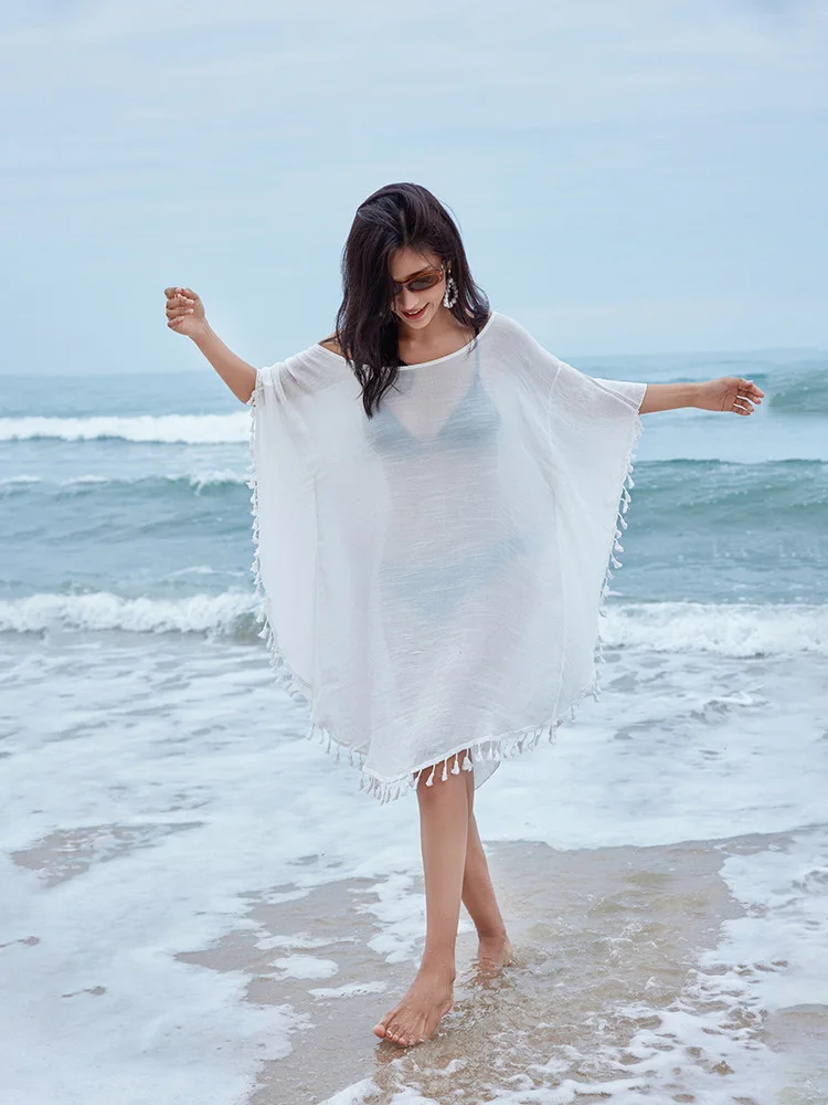 2026-new-hand-hook-flower-splicing-tassel-bikini-cover-up-women-summer-hollow-loose-vacation-sunscreen-beach-knitte