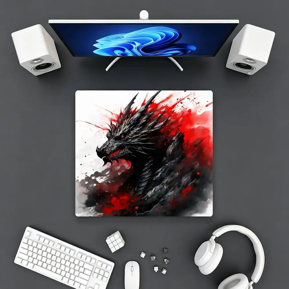 Misty pastel silver white dragon Mouse pads elegant chinese plum blossom ink dragon keyboard mat for gaming