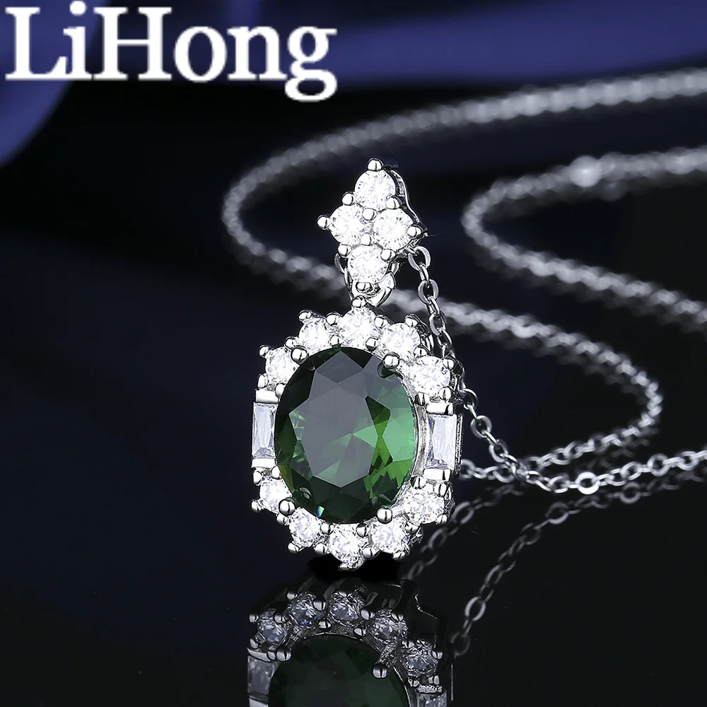 925 Sterling Silver Jewelry Set Inlaid With Imperial Green Zircon Necklace Earrings Ring Elegant Women's Jewelry Set