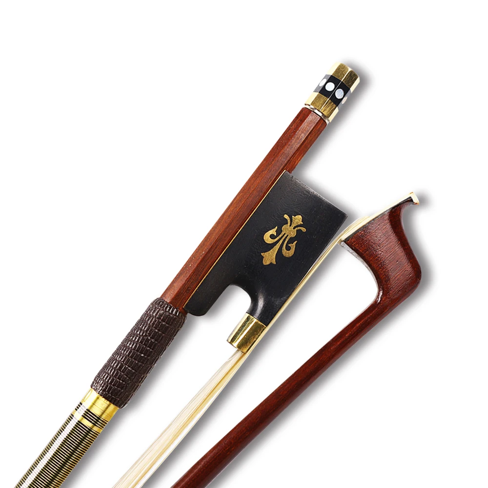 4/4 Violin Bow Brazilwood bow Ebony Frog Straight Balance Golden Black Silk bows #US